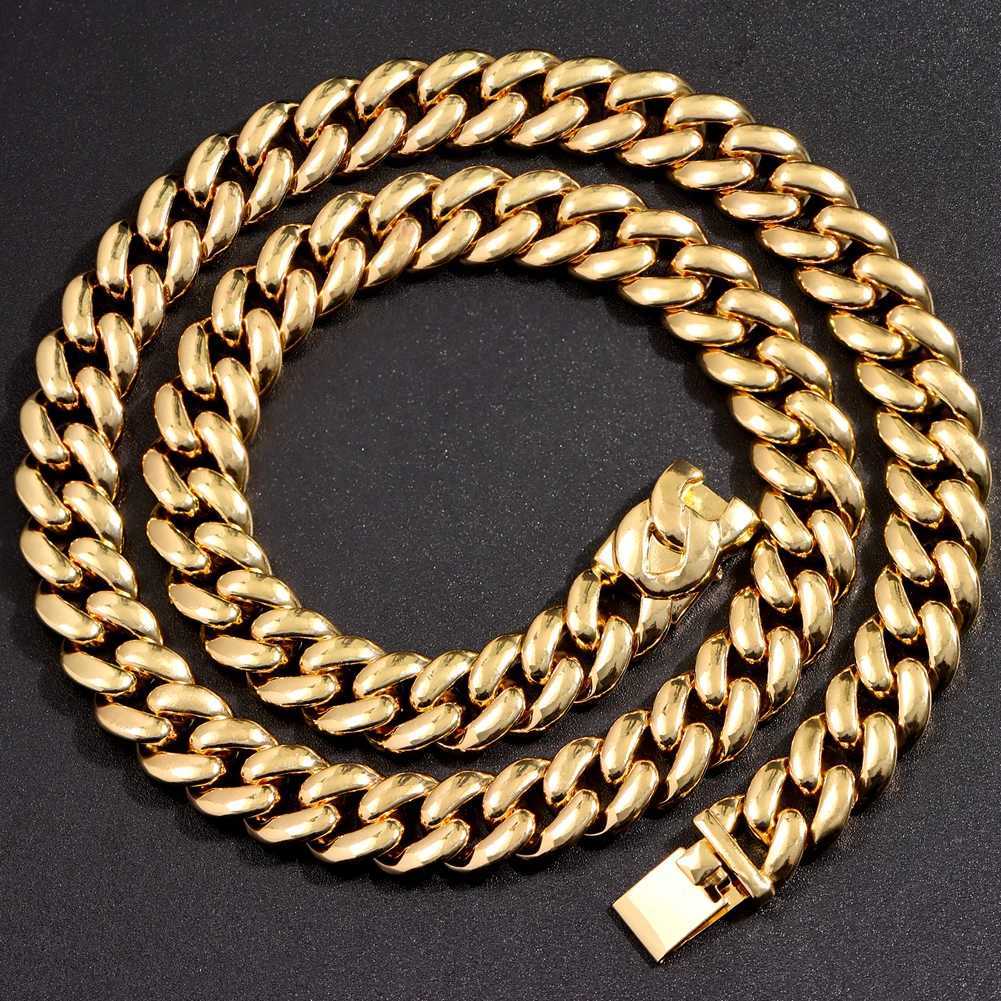 Ketten HipHop Golden 13mm Bordsteinkubaner Linkkette Halskette für Männer Frauen Miami Kubanische Halskette Armband Set Chunky Kette Mode Schmuck D240509