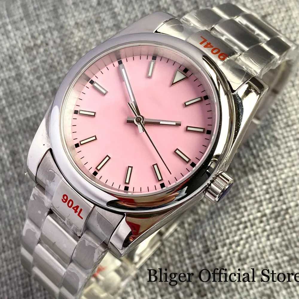 Altri orologi BLIGER NH35A PT5000 36mm/39 mm Uomo automatico Slima di vetro Slier Lock Candy Rosa/Arancione/Nero Bracciale in acciaio lucido T240508