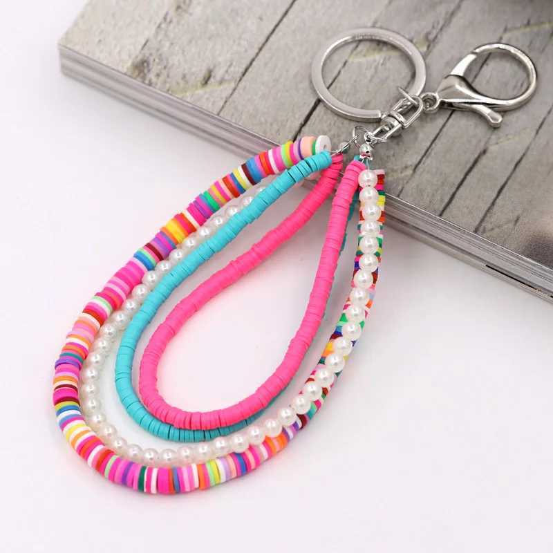 Keychains Lanyards Bohemian Handmade Bijoux Havechain Multi-couche Polymer Clay Pearl Accessoires Charter Charter Car Keychain Pendant J240509