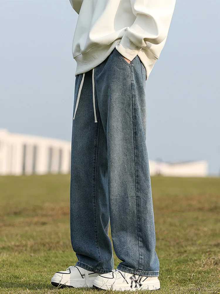 Jeans maschile 2024 New Primavera estate jeans coreana Strtwear Fashion Strtwaring Straight Long Denim Wide G sciolte pantaloni jeans H240508