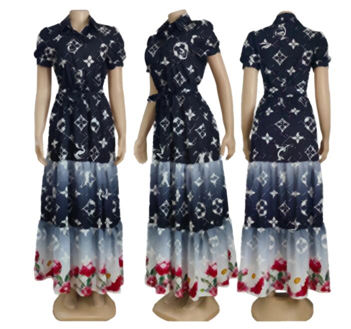 2024 NIEUWE DRAMMEN VAARDIEN PATCHWORK RAPEL ENKLE -jurken Luxe printontwerp Korte mouwen Basis Casual A Line -jurk
