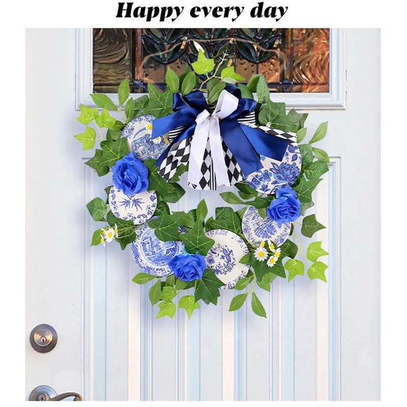 Fiori decorativi ghirlandes blu e bianca in porcellana ghirlanda ramificata ghirlande la casa ghirlanda fiore artificiale decorazione del matrimonio