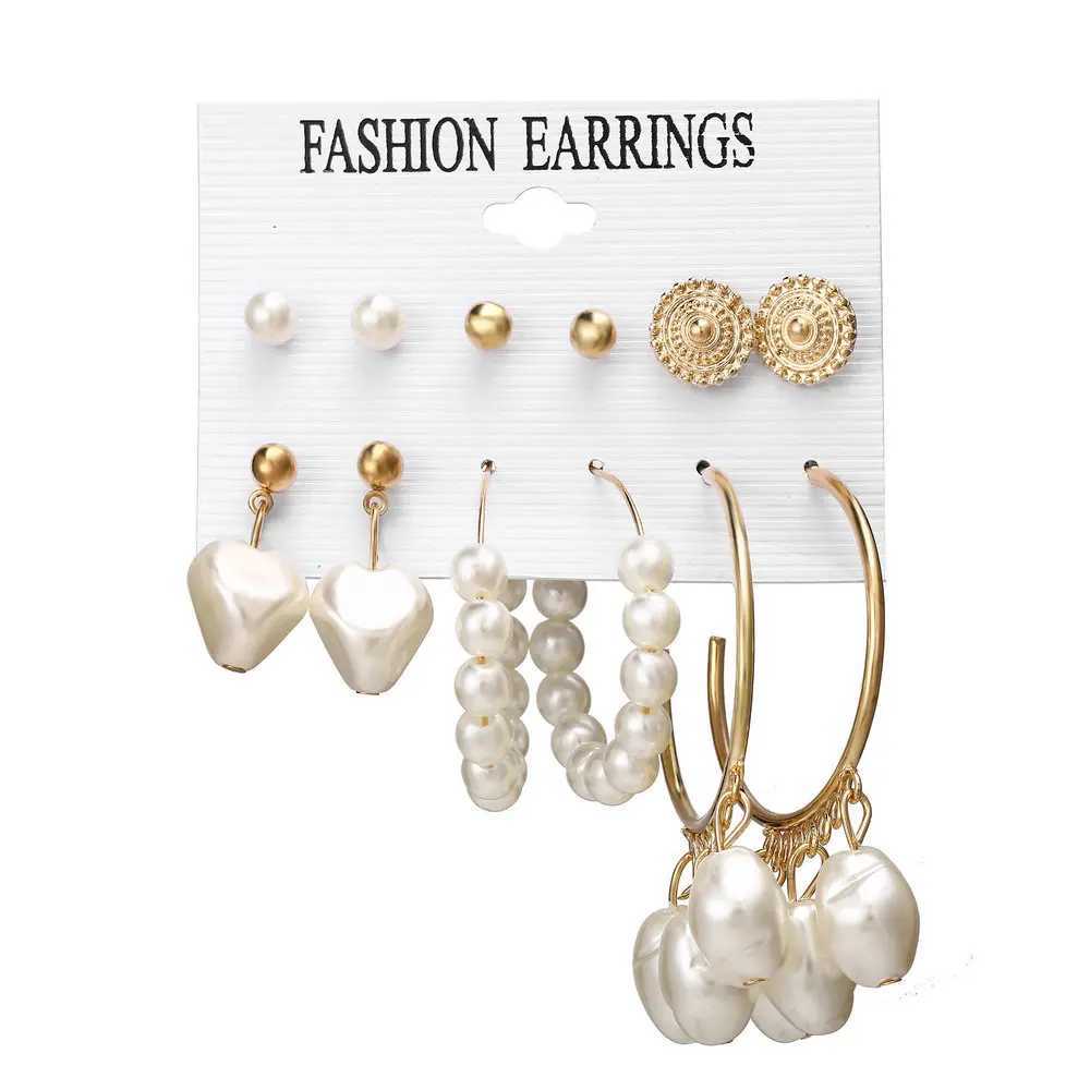 Dangle Chandelier LATS Womens Tassel Pearl Earrings Set Bohemian Earrings For Women Fashion Jewelry 2020 Geometric kolczyki Hoop Earings