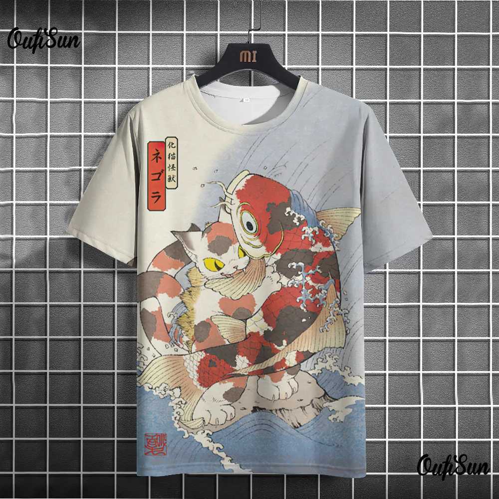 Heren t-shirts Anime Cat T-shirt voor mannen zomer o nek trendy korte slev ts extra grote strtwear casual sweatshirt mannelijke basiskleding tops t240506