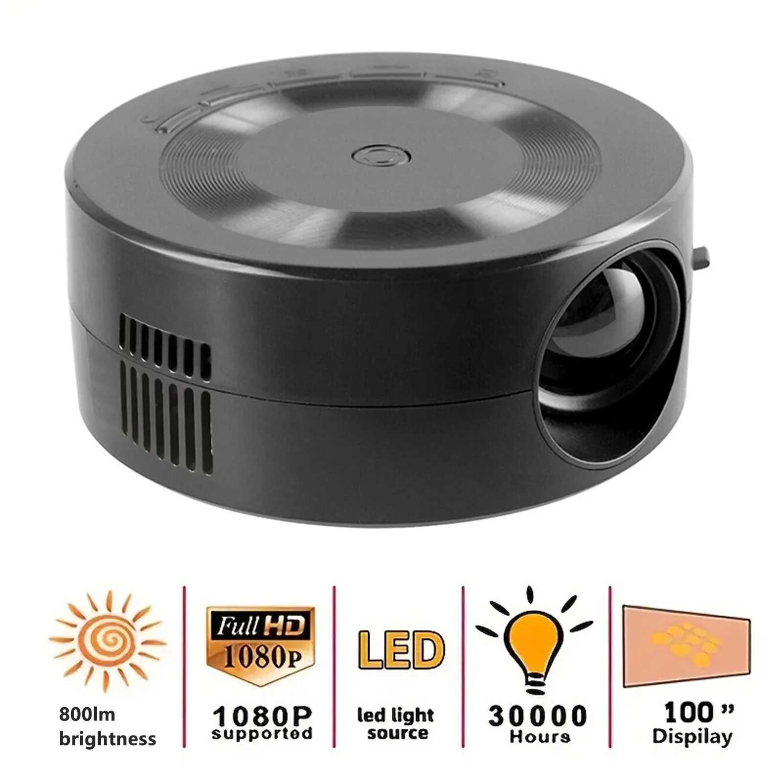 Projektörler Mini LED Projektör 1080p Dahili Hoparlör Taşınabilir Küçük Ev Projektörü, Android J240509 için iOS ile aynı ekran işlevine sahip