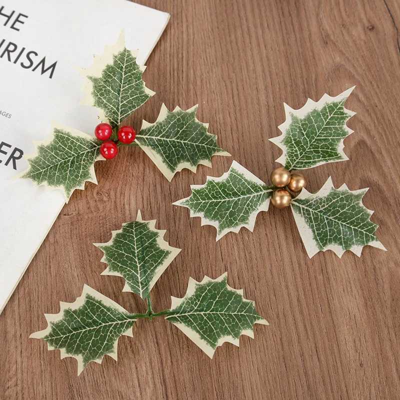 Dekorative Blumen Kränze Weihnachten Holly Berry grüne Blätter DIY Kranzgeschenke künstliche Blume Rot Beeren Weihnachtsbaum Ornamente Hochzeitsfeier Dekoration