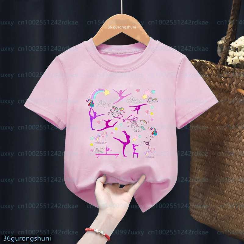 T-shirt Girls Gymnastics T-shirt Rhythm Gymnastics T-shirt Nome personalizzato Fashion Harajuku Girls Top Top Pink Summer Childrens T-shirtl2405