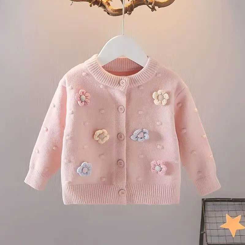 Sets Kinder- und Mädchen -Pullover koreanische Strickjacke 2023 Neues Blumen -Herbst -Paradigma Langarmer Mantel 1 3 5 7t Q240508