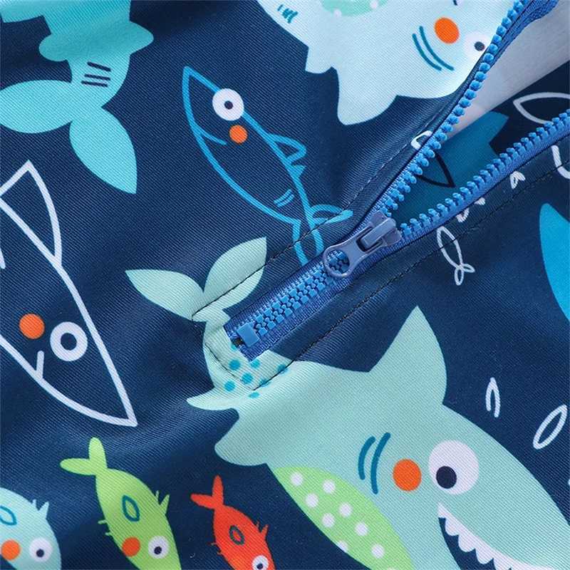 One-Pieces Baby Boy Swimming Costume Baby Swimsuit Infant Toddler Boys Shark Print Swimwear Zipper Short Sleeve Beach Bathing Suits H240508