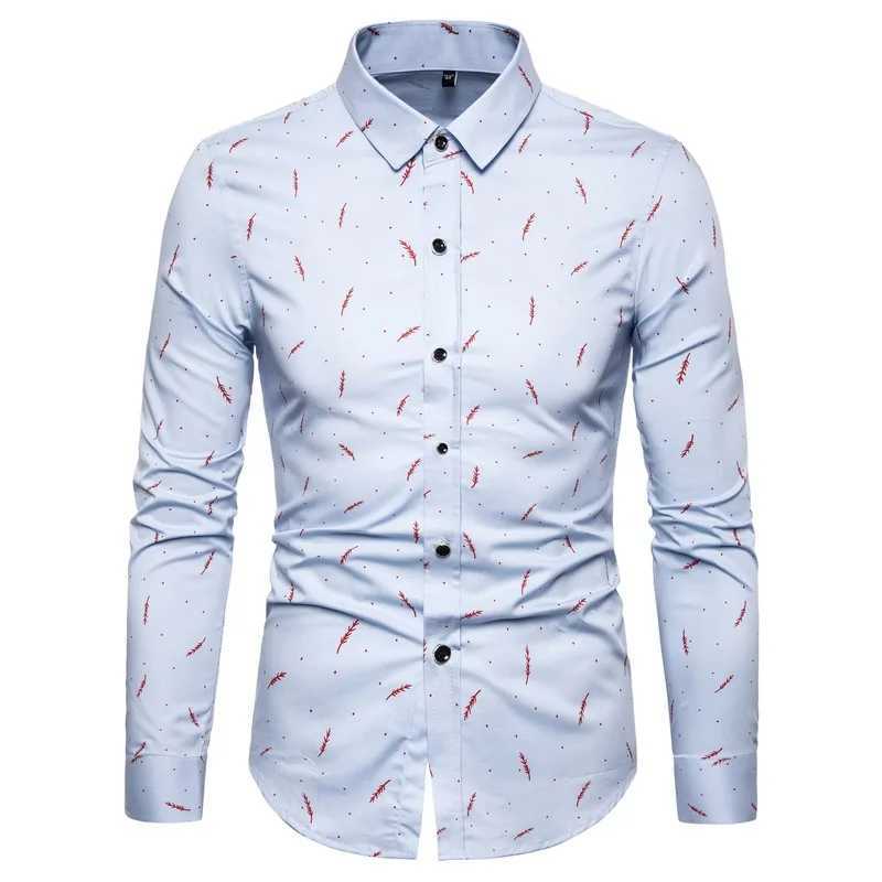 Heren -jurken Mannelijke nieuwe hoogwaardige katoenen printing mannen Sociale shirts Shirts lange mouwen klassiek slanke elegant formeel shirt voor blouses kleding D240427