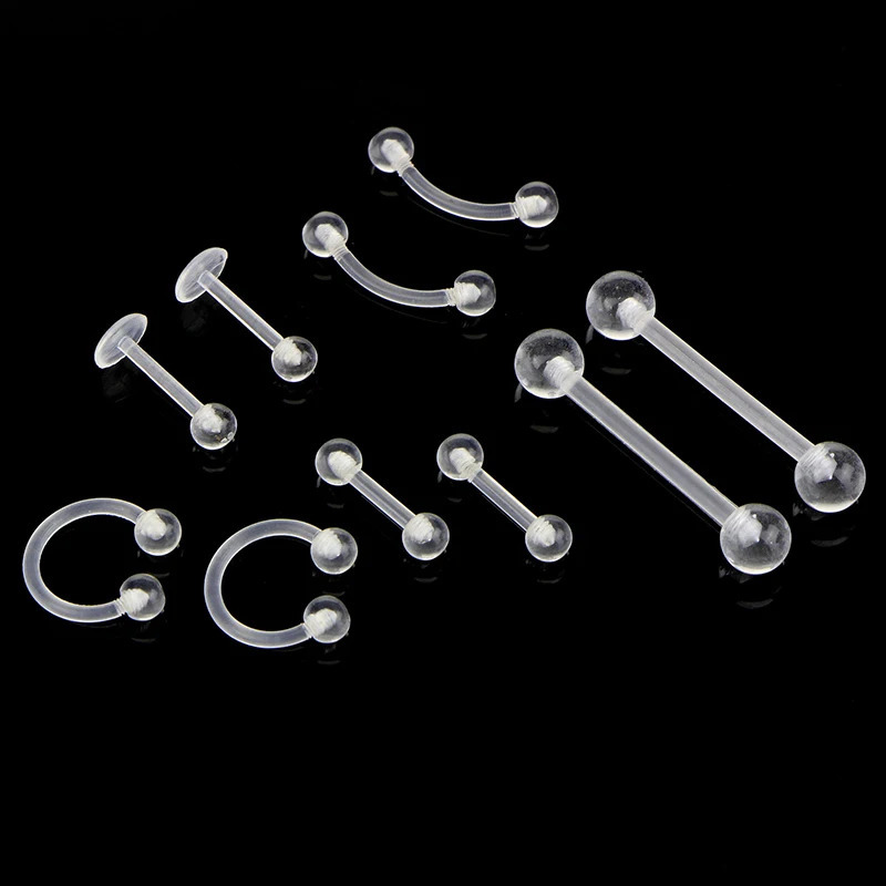 set Soft Clear Bom Tongue Piercing Ring Transparent ACRYLIC Mample Helix Sex Jewelry 240429