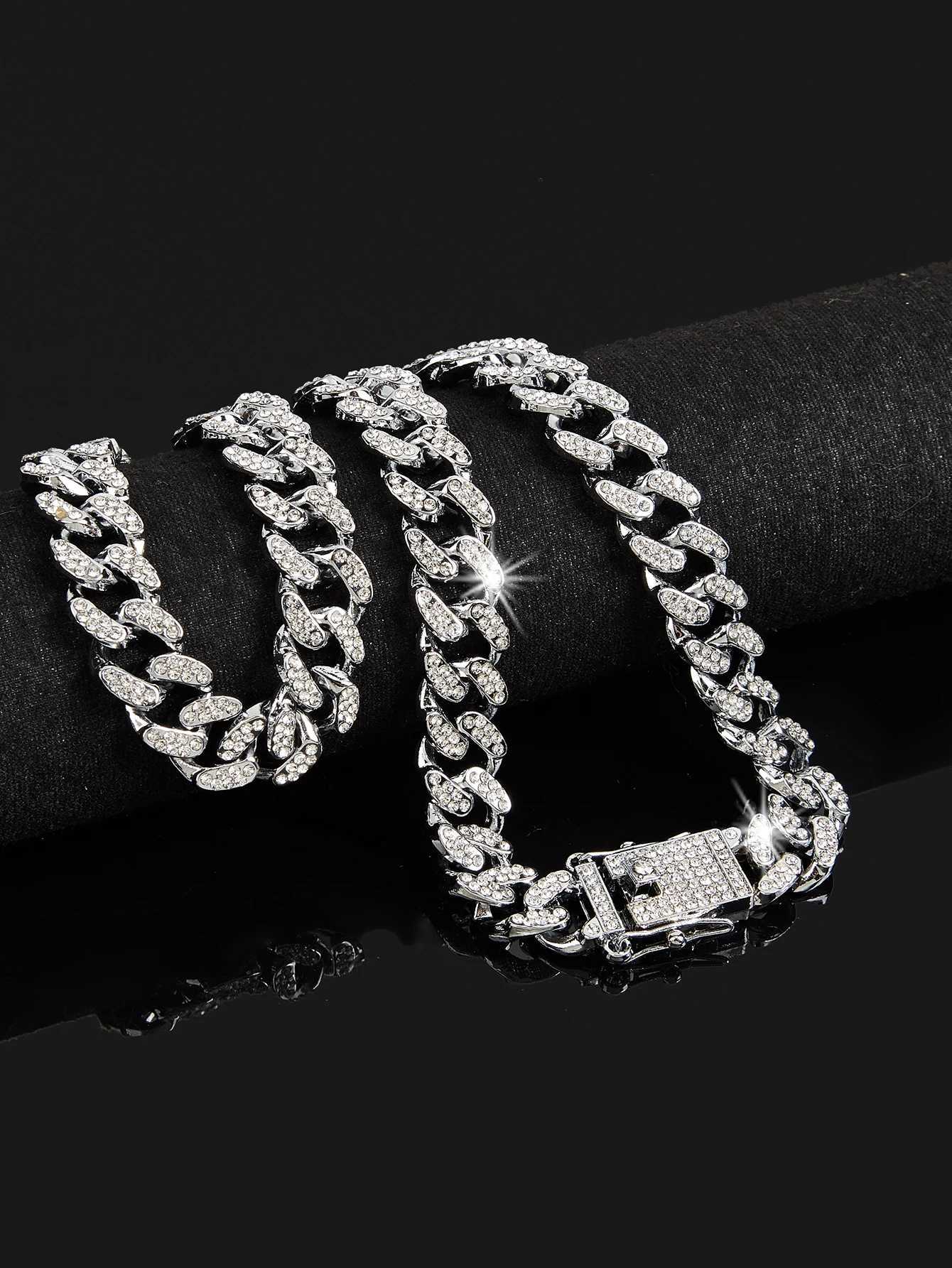 Correntes Hip Hop Miami Colar Chain Chain Rhinestones Iced Rap Shimmering Jewelry Gift for Men D240509