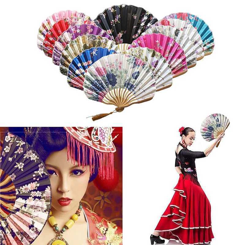 Prodotti in stile cinese in bambù Flowing Flowing Fan Vintage in stile cinese in stile cinese stampato floreale decorazione del matrimonio decorazione da ballo da ballo Fan Dance Hand Fans Props