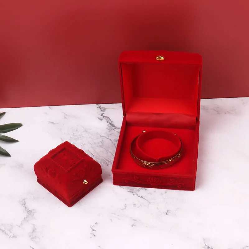 Sieradendozen High-end Red Velvet Jewelry Box Ring Box Bracelet Opslagvoorstel Betrokkenheid Wedding Party Geschenkdoos Sieraden Organisator Case