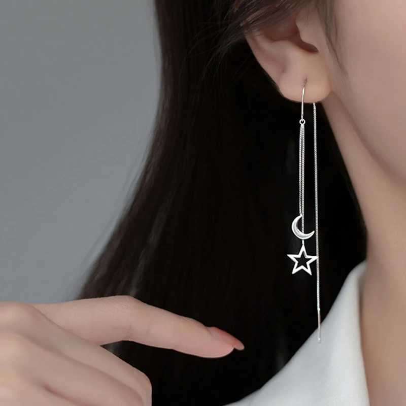 Chandelier enveloppe New Fashion Corean Boucles d'oreilles suspendues pour les femmes Luxurious chaîne de boucles d'oreilles Tassel Drop Retro Silver Color Star Moon Jewelry Gift