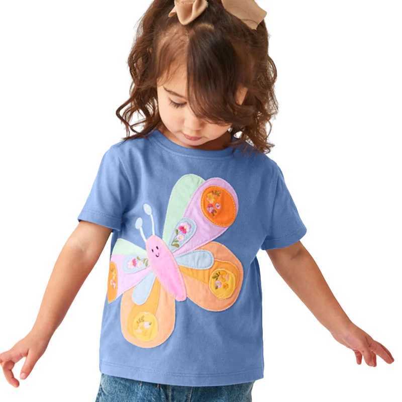 T-shirts springmeter 2-7T Girls T-shirt 2024 Zomer kinderen Kleding Kort mouwen Childrens T-shirt Top Baby Butterfly Decal Shirtl240509