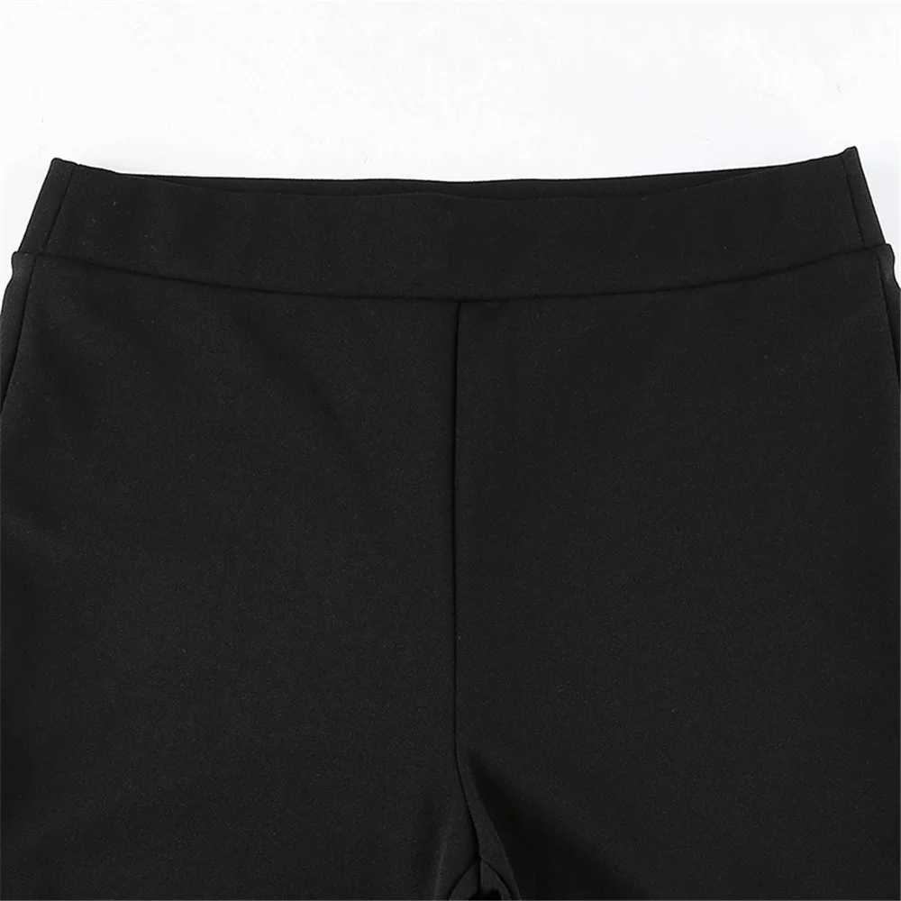 Frauenhose Capris vollständig passend Frauen modische elastische Taille schwarze Blitzhose Solid Farbe hohe Taille Weitbein Hosen Freizeit Hipster Street Clothingl2405