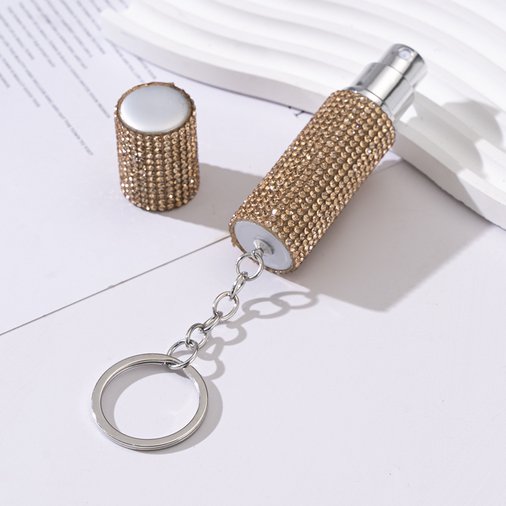 Keychains woman designer Accessories keyrings Full of Diamond Perfume dispenser bottle Compact Essence Keychain Portable with press spray key chain