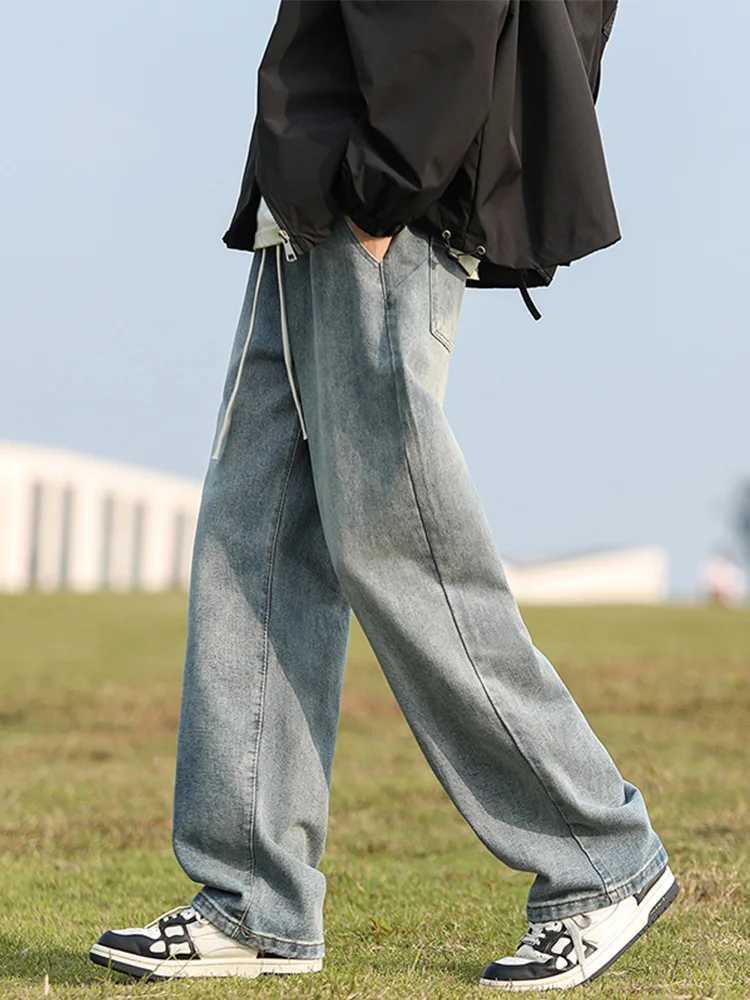 Jeans maschile 2024 New Primavera estate jeans coreana Strtwear Fashion Strtwaring Straight Long Denim Wide G sciolte pantaloni jeans H240508