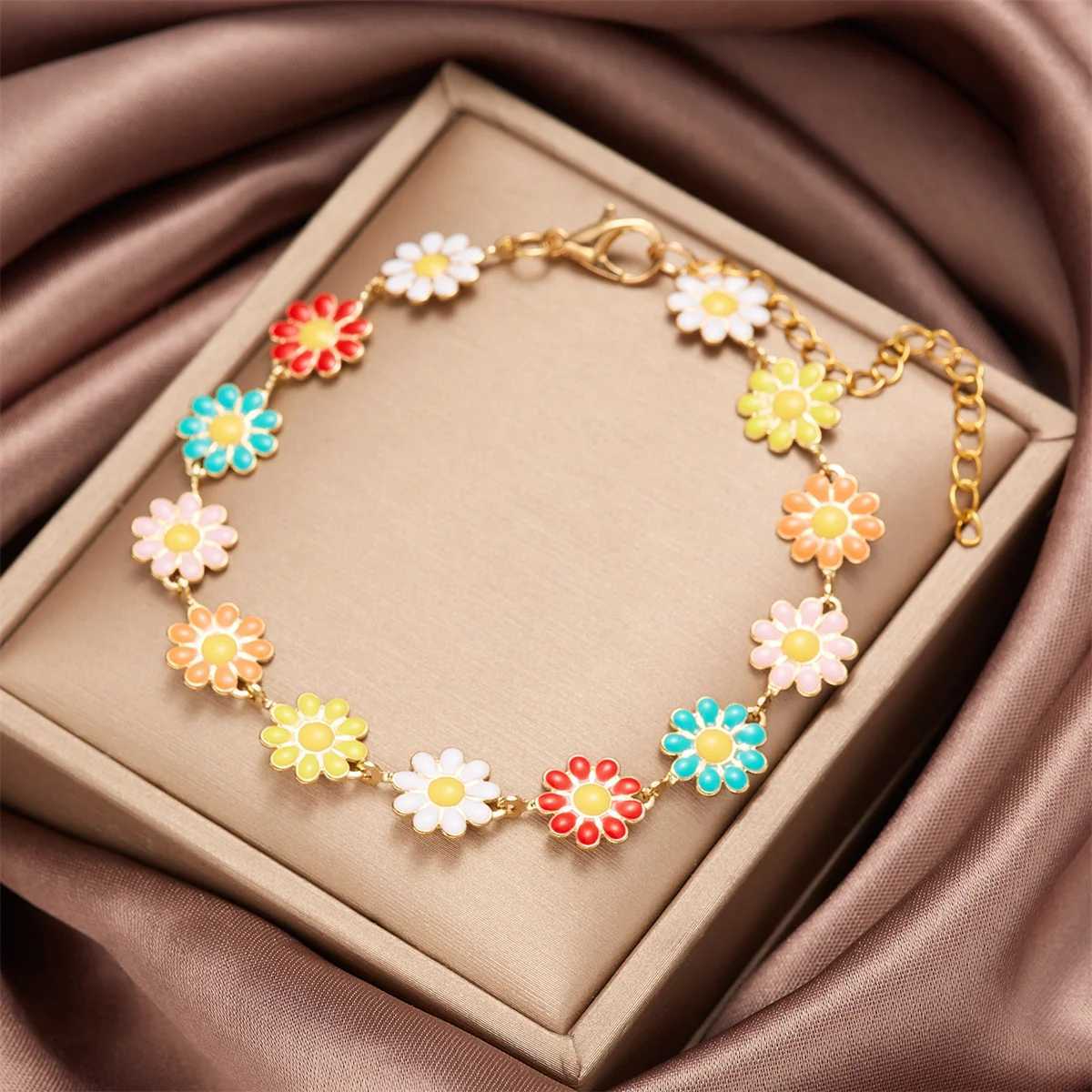 Bracelets de mariage Fashion Bracelets de fleurs de marguerite coréenne Sweet Daisy pour femmes filles minimalistes en émail