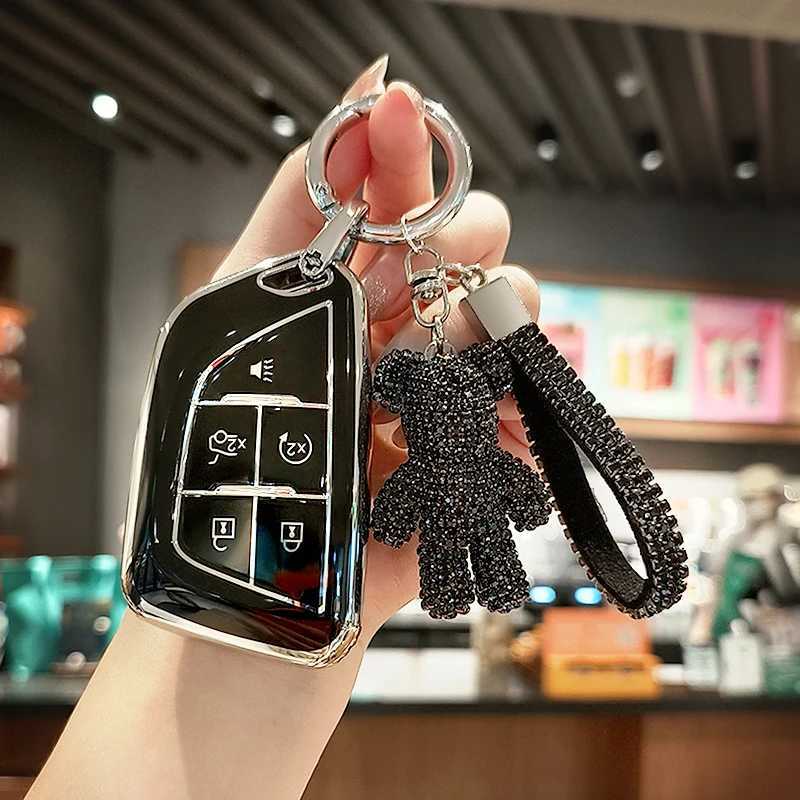 Chave do carro TPU CHEK CAPA DE CAPA DE CASA FOB para Cadillac CT4 CT5 Escalade Cadillac 2019 2020 2021 2022 5 Bottons KeyChain Acessórios T240509