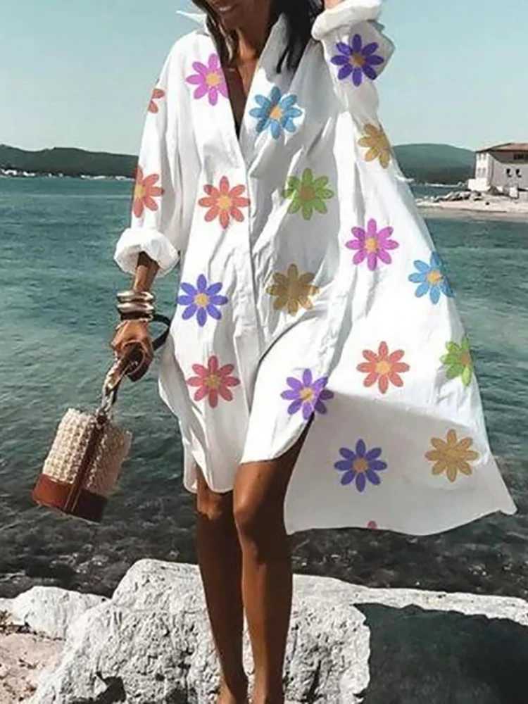 Women Beach Wear Fitshinling Bohémien Stampa Abito da spiaggia corta Floral Oversize Women Abbolla