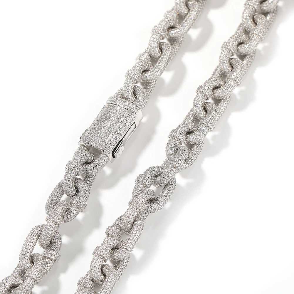 Kedjor The Bling King 14mm Locked Link Necklace Full Paved Out Cubic Zirconia Chain Luxury Hiphop smycken Bästa gåva för dropshipping D240509