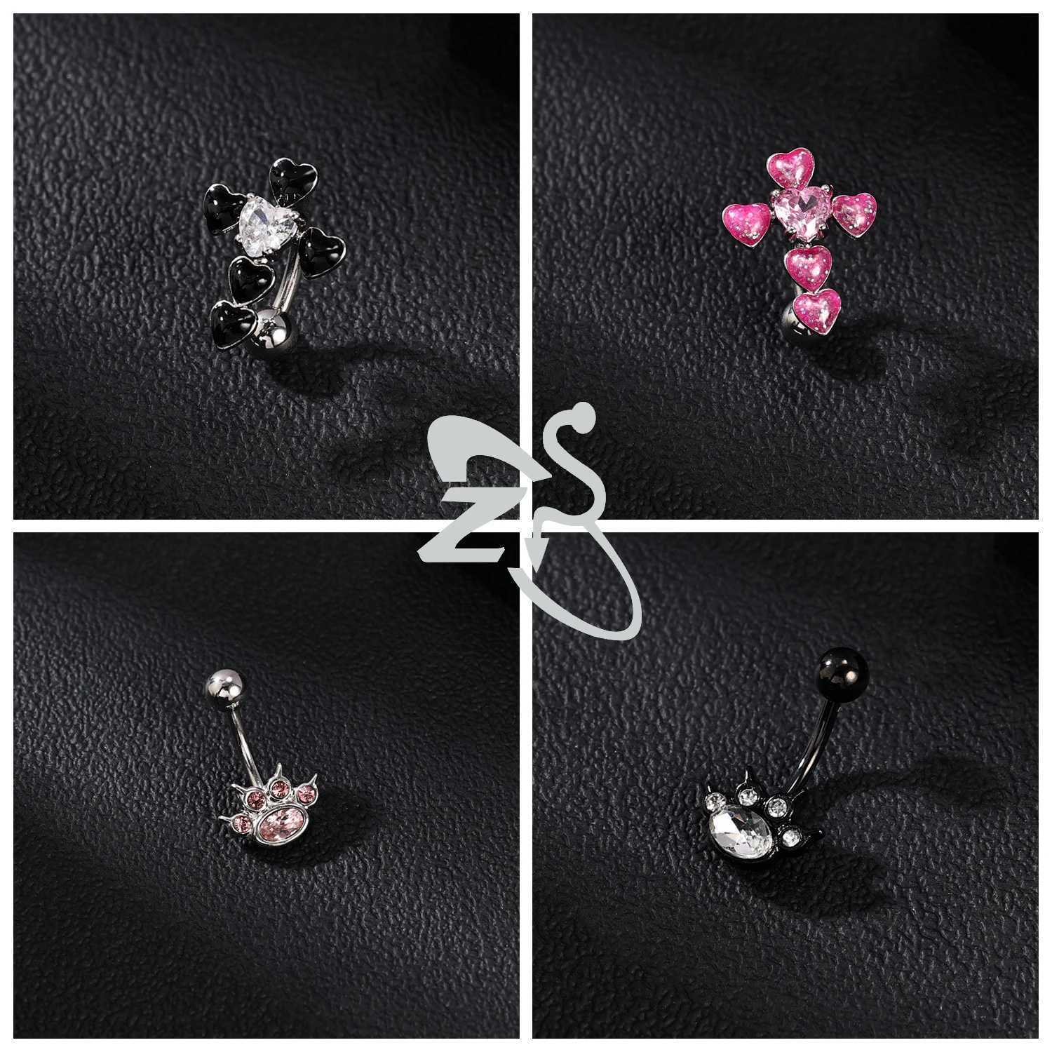 Navelringar zs 1 bit hjärtform 14g rostfritt stål magknapp ring rosa cz crystal navel piercings skivstång kropp piercing smycken 10mm d240509