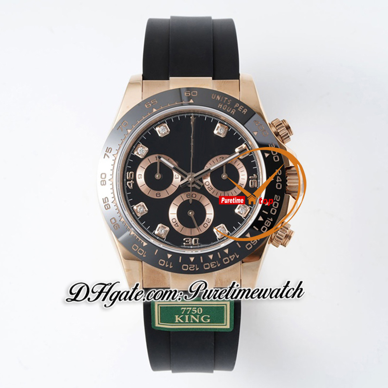 Satış 116515 SA4130 Otomatik Kronograf Erkekler İzle Kral Gül Altın 904L Çelik Siyah Elmaslar Dial Oysterflex Strap 72h Power Reserv Super Edition Puretime PTRX