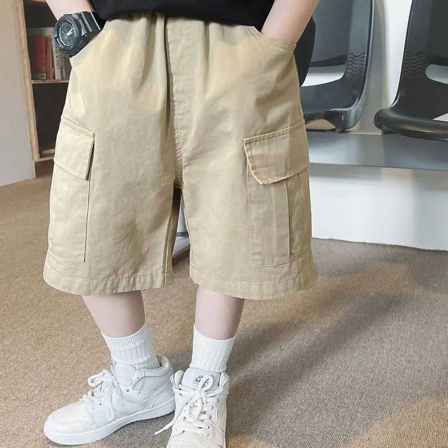 Shorts 3-13 jaar kinderen shorts shorts tiener jongens shorts zomer zomerse kinderen knie lengte rechte shorts boys linnen katoenen capris track pant casual t240509