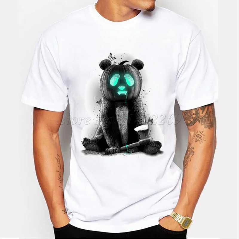 Herren-T-Shirts Neues Modes Tierdesign Hallown Panda Kürbis kreative gedruckte Herren Customized T-Shirt Casual Basic Tops Hipster Funny T Y240509