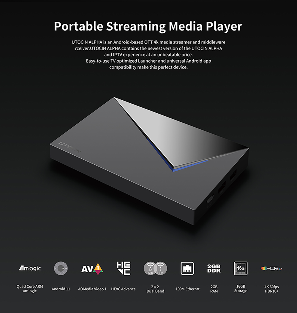 2024 Utocin Alpha Future TVONLINE Box S905W2 5g Wifi 2GB 16GB android 11 TV Box Utocin Alpha 4K smart Media Streamer-Box