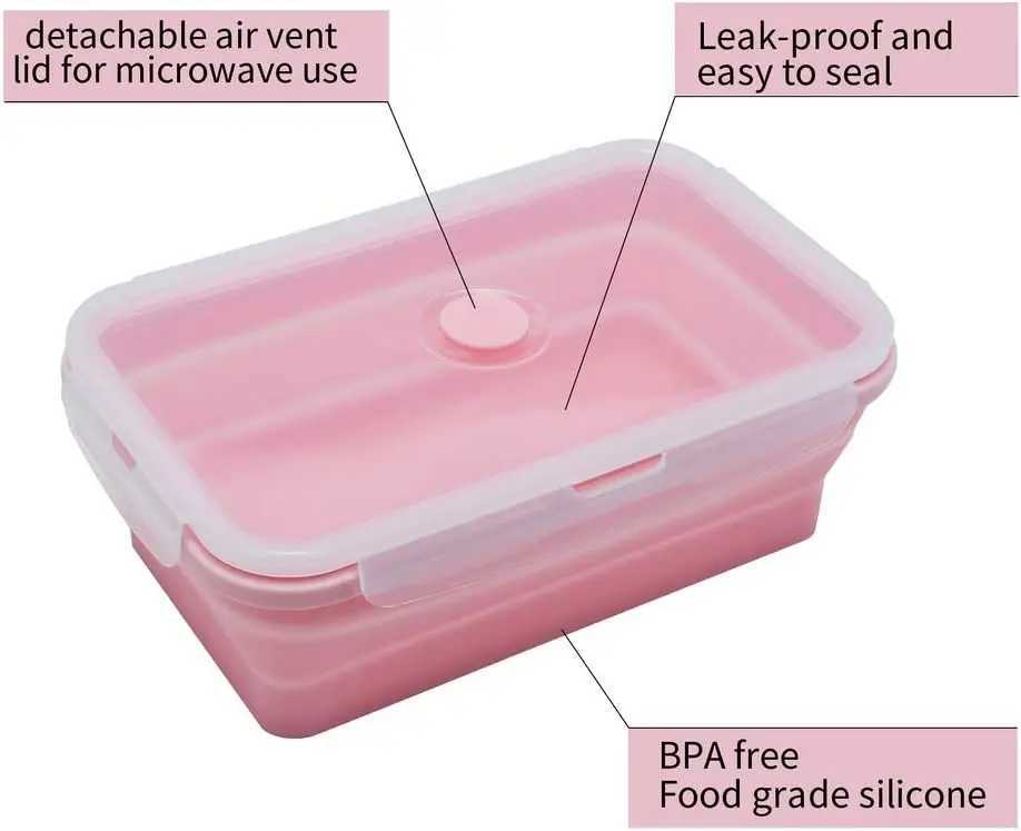 Lunchboxen Zakken Siliconen lunchbox Inklapbare vouwvoedsel opslagcontainer met deksels keuken magnetron vriezer en vaatwasser veilige kinderen
