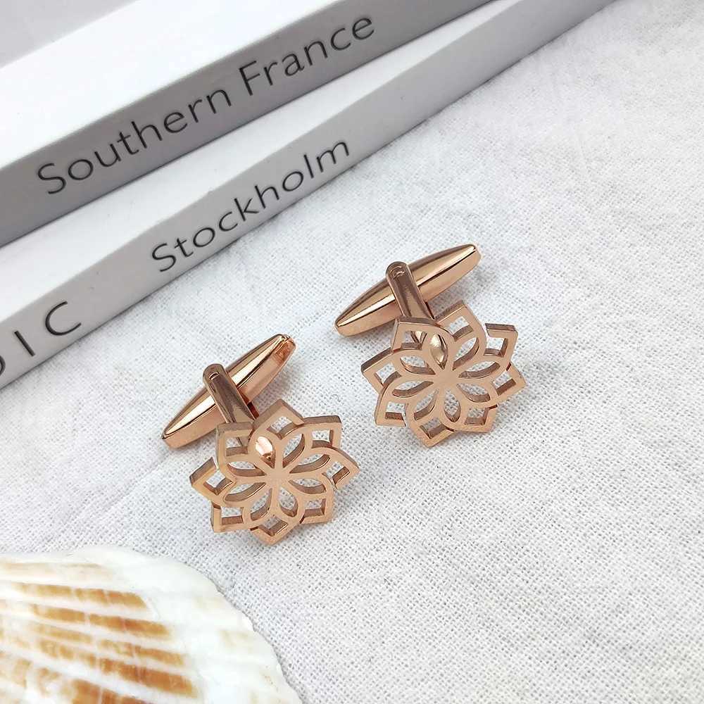 Liens de manchette Rose et bouillons de manchette Lotus Ensemble de chemises françaises en acier inoxydable Livraison gratuite pour les cadeaux de mariage et d'anniversaire pour hommes Q240508