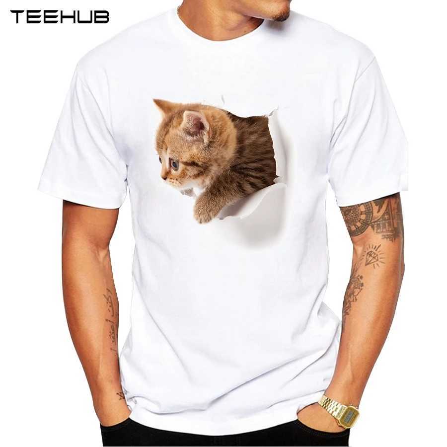 T-shirts masculins 2024 T-shirt des chats riants 3d Cat drôle T-shirts Hipster Short Slve Casual Animal Tops Y240509