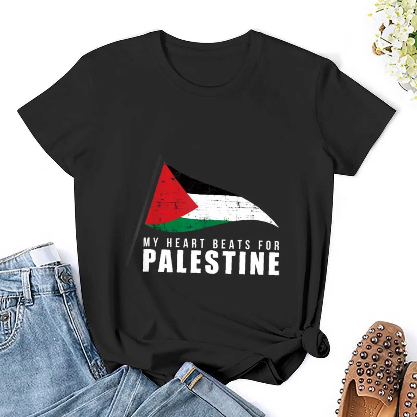 Dames T-shirt Palestijnse hartvlag Dames Gedrukt T-shirt Grafisch shirt Casual korte slaafd Womens T-shirtgrootte S-4XL T240508