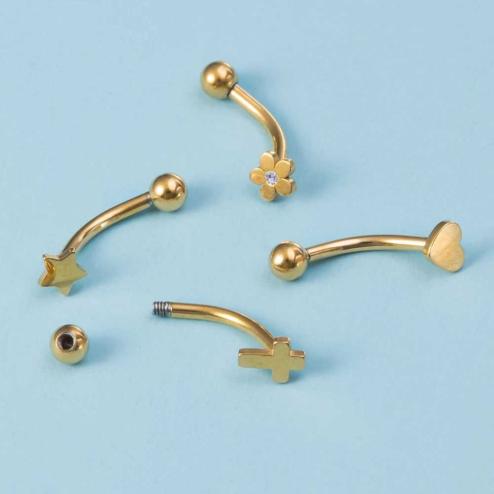 Navel Rings Cross Star Heart Flower Curved Piercing Barbell for Daith Eyebrow Rook Belly Button Ring Surgical Steel Body Jewelry 16G 8mm d240509