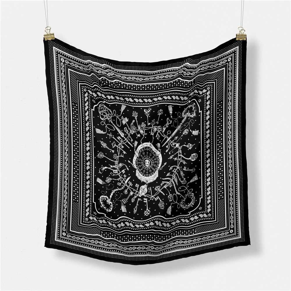 Sjaals twill zijden sjaal vrouw sleutel ketting schilderij square wraps bandana kleine hijab foulards tie hoofdband nekband 53cm q240508