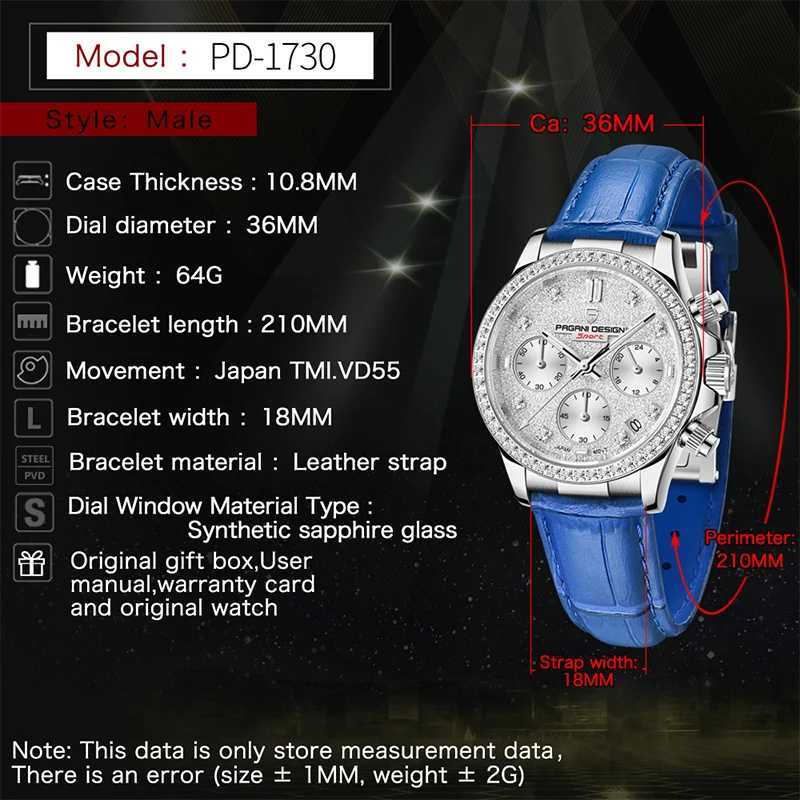 Autres montres 2022 PAGANI DESIGNEL NOUVEAUX FEMMES CLASSIQUES 36MM Classic Quartz en acier inoxydable Sapphire M mode étanche Chronographe Reloj Mujer T240508