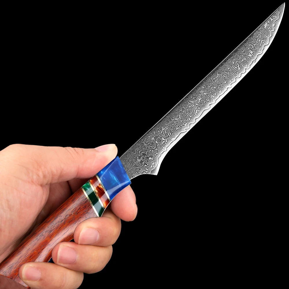 Xituo damascus stalen uitrusting mes 6 inch super scherpe filet mes ergonomische rozenhoutgreep pro chef mes zonder bon zonder vlees hesel