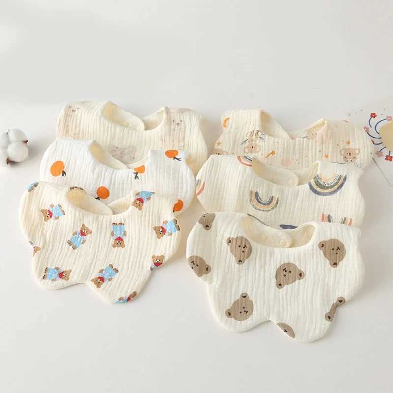 Towels Robes Korean Style Baby Feeding Bibs 7 Layers Cotton Petal Infants Print Crepe Saliva Towel Newborn Toddler Soft Burp Cloth Kid Bib