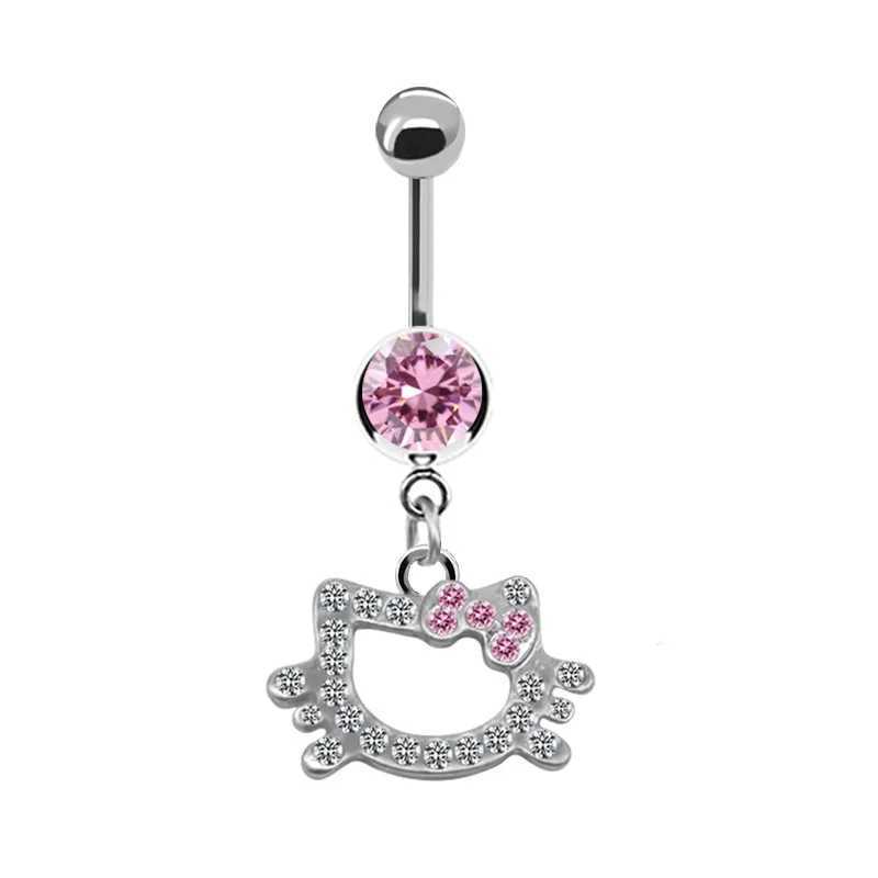 Navelringar magknapp ring för kvinnor trendig rosa fjäril söt kattdesign sexig mode navel ringar rostfritt stål piercing smycken d240509