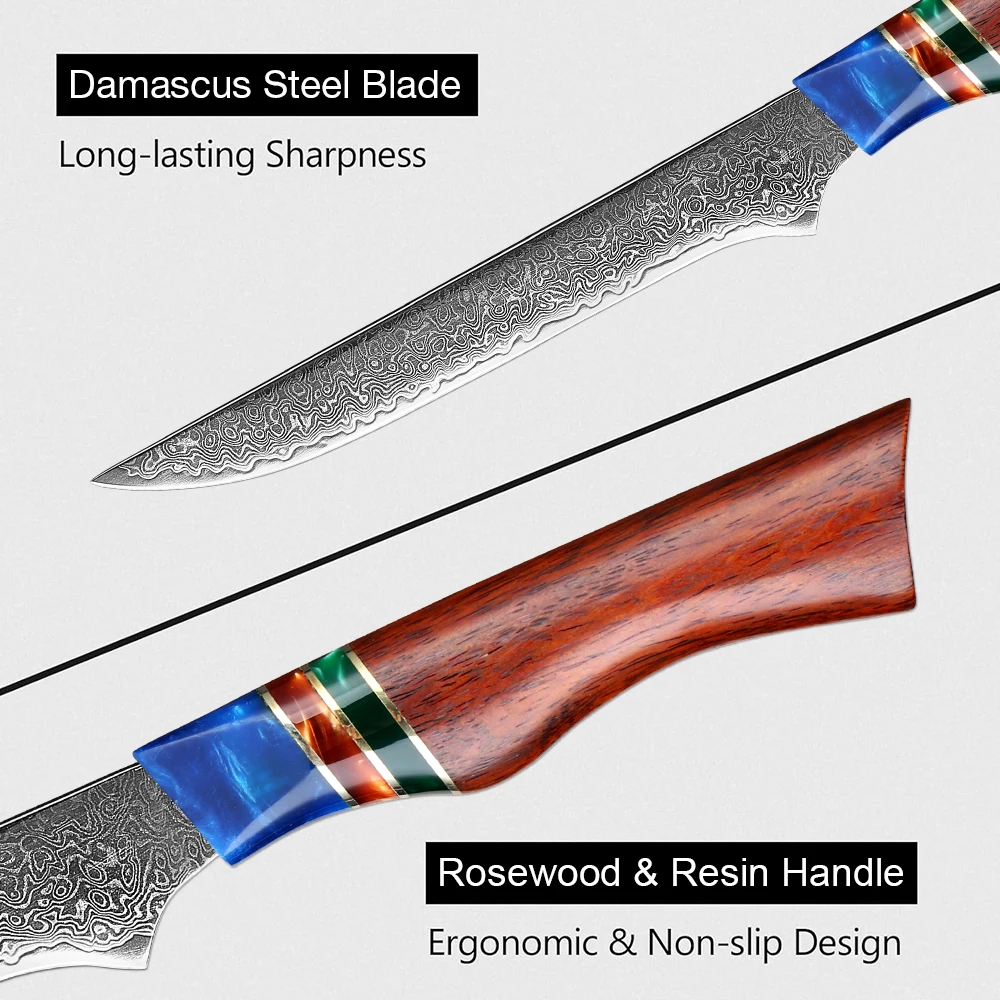 Xituo damascus stalen uitrusting mes 6 inch super scherpe filet mes ergonomische rozenhoutgreep pro chef mes zonder bon zonder vlees hesel