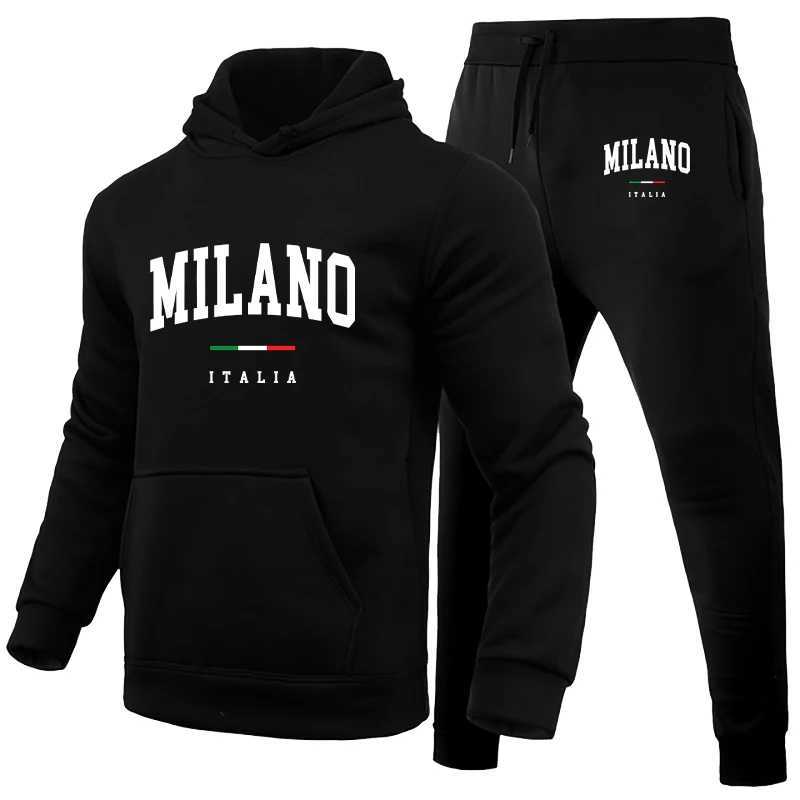 Męskie dresy męskie luksusowe bluza z kapturem Milan drukowane bluzy sportowe spodnie męskie bluza z kapturem jogging spodni zestaw Casual Street Clothing SportSearl2405