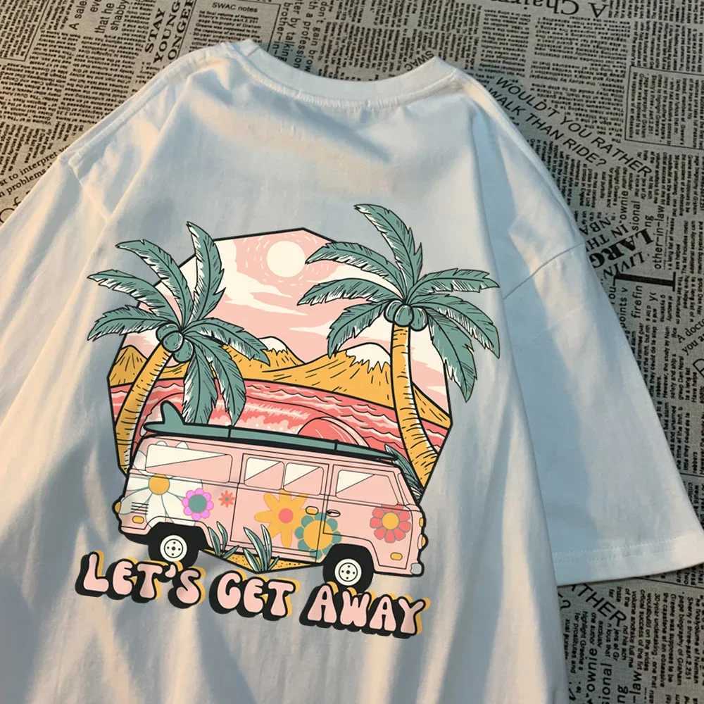 Herr t-shirts ts komma undan ta bussen gå på semestertryck män tshirts harajuku andning av tshirt sommarkläder mode lös t-shirt h240508