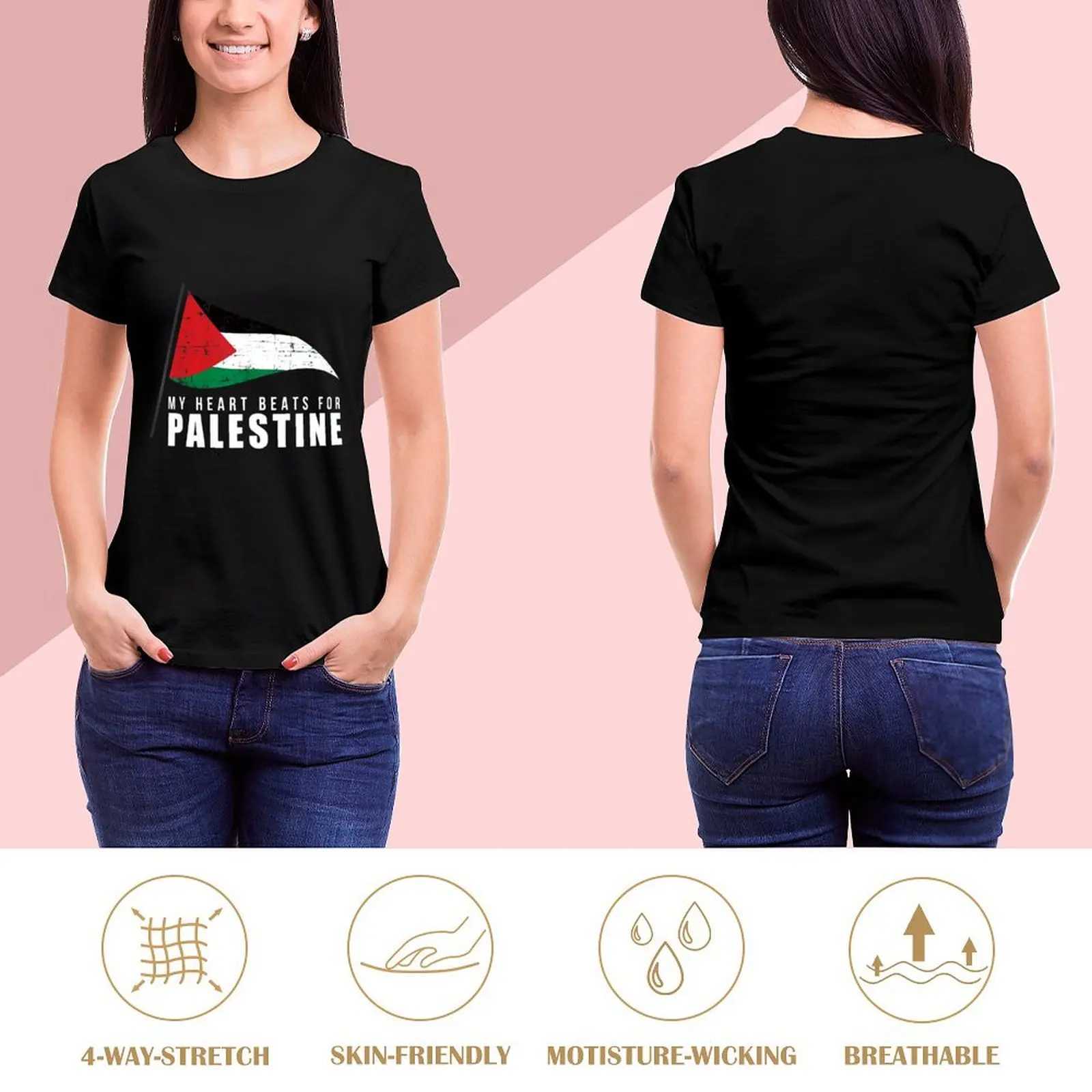 Dames T-shirt Palestijnse hartvlag Dames Gedrukt T-shirt Grafisch shirt Casual korte slaafd Womens T-shirtgrootte S-4XL T240508