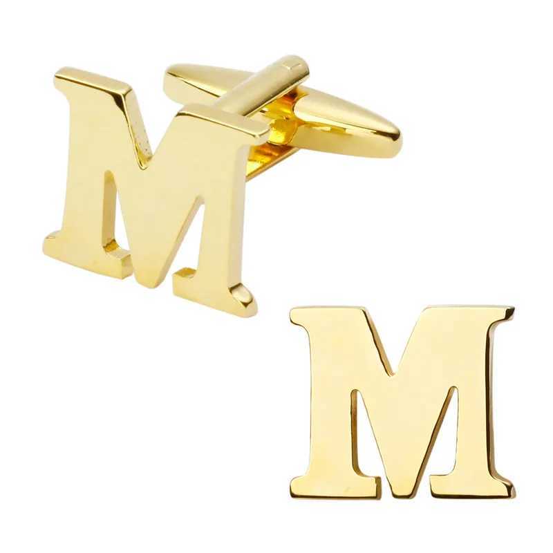 Mankiety Linki Nowa biżuteria mosiężna ręcznie wypolerowana złoto platowane A-Z 26-literowe spinki do mankietów mody francuskie koszulę mankiety Q240508