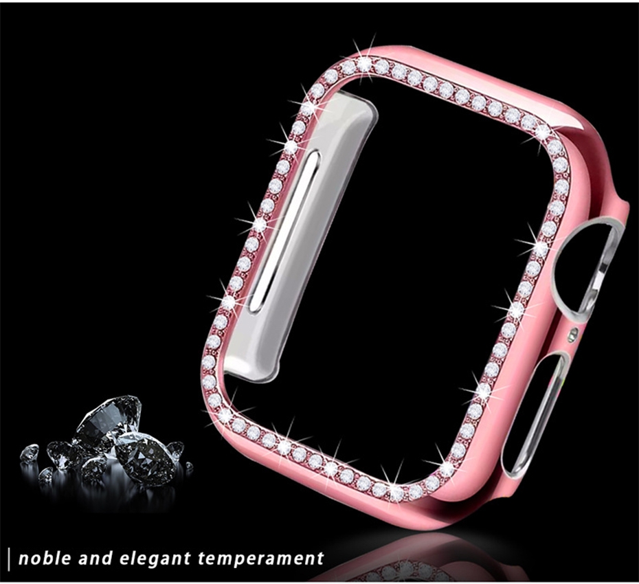 Bling Diamond Glass Screen Protector Watch Case voor I Watch Series 7 6 5 4 3 SE Luxe PC Smart Watch Case