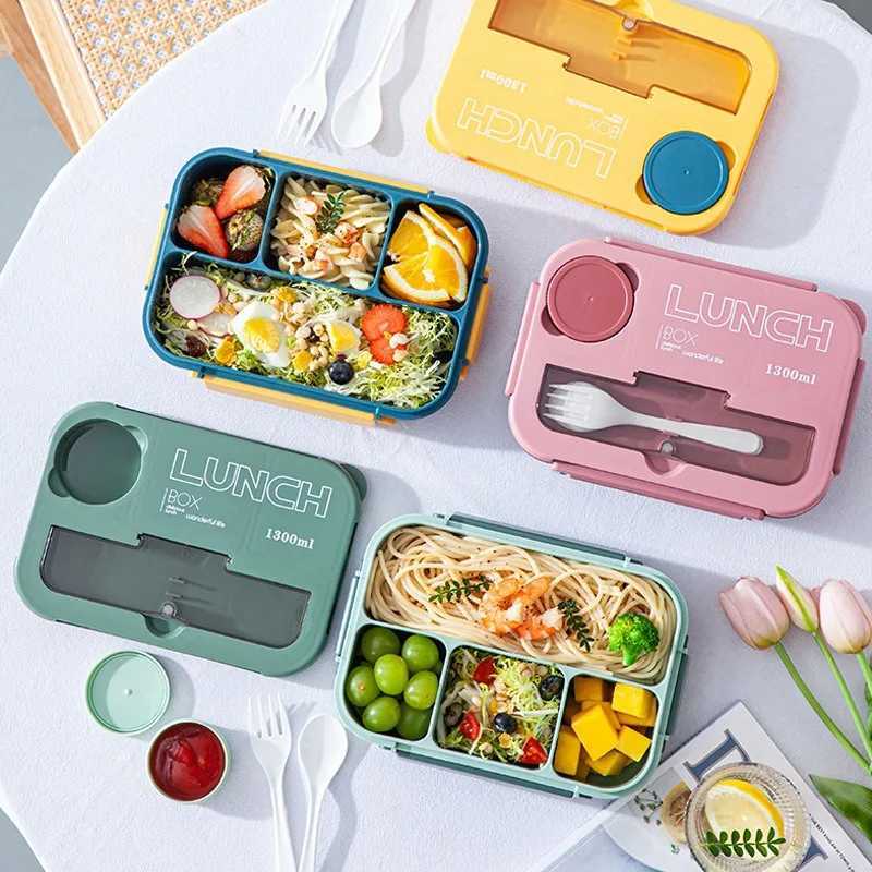 Lunchboxen Bakken Lunchbox met vork en lepel voor kinderen Microwave Bento Boxes Set Set Food Storage Container Dipsaus Case 30ml