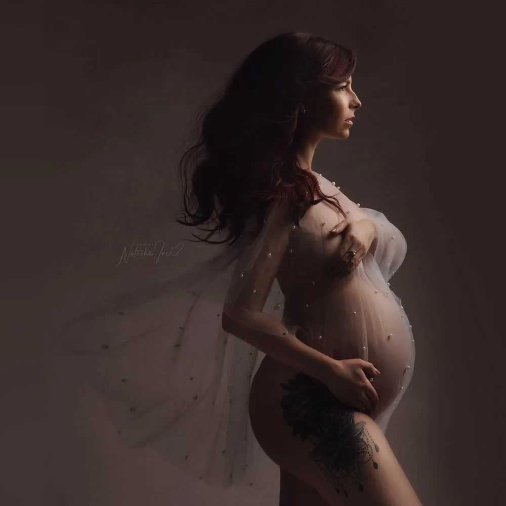 Robes de maternité Voir à travers la photographie de maternité de perle